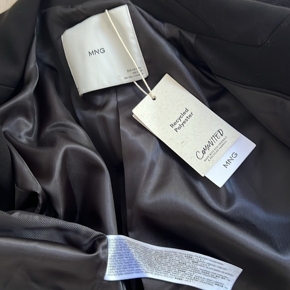 MANGO MNG l Black Fitted Long Double Breasted Coat Fall Winter Casual Work NWT M - Picture 8 of 10